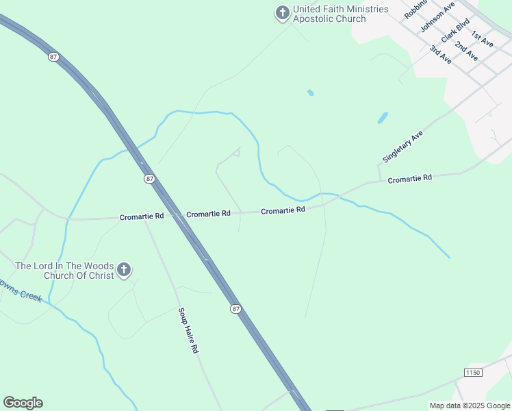 map of restaurants, bars, coffee shops, grocery stores, and more near 1338 Cromartie Road in Elizabethtown