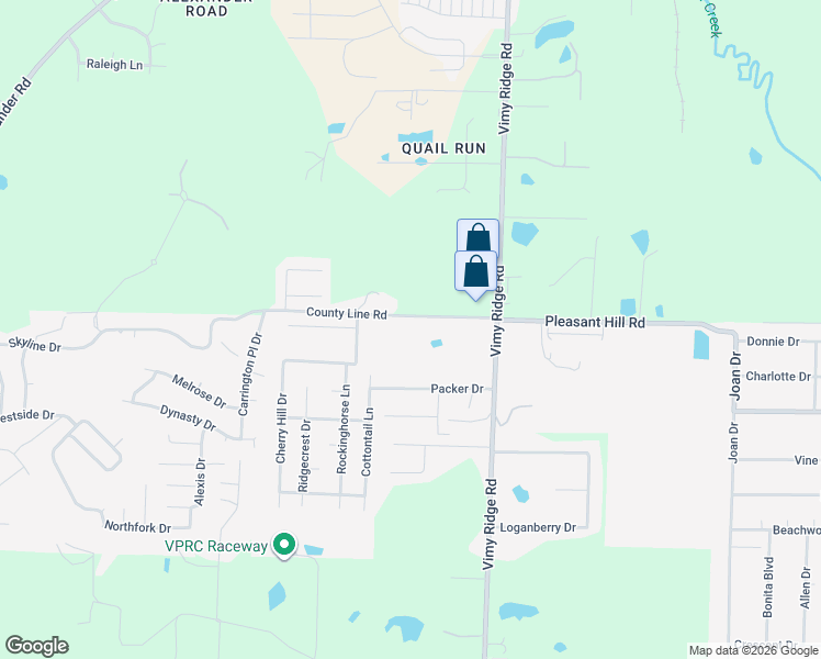 map of restaurants, bars, coffee shops, grocery stores, and more near 12801 County Line Road in Alexander