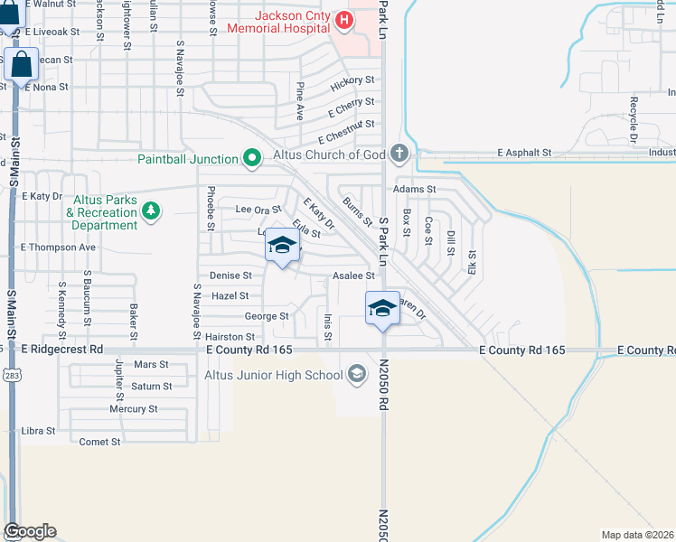 map of restaurants, bars, coffee shops, grocery stores, and more near 1220 Asalee Street in Altus