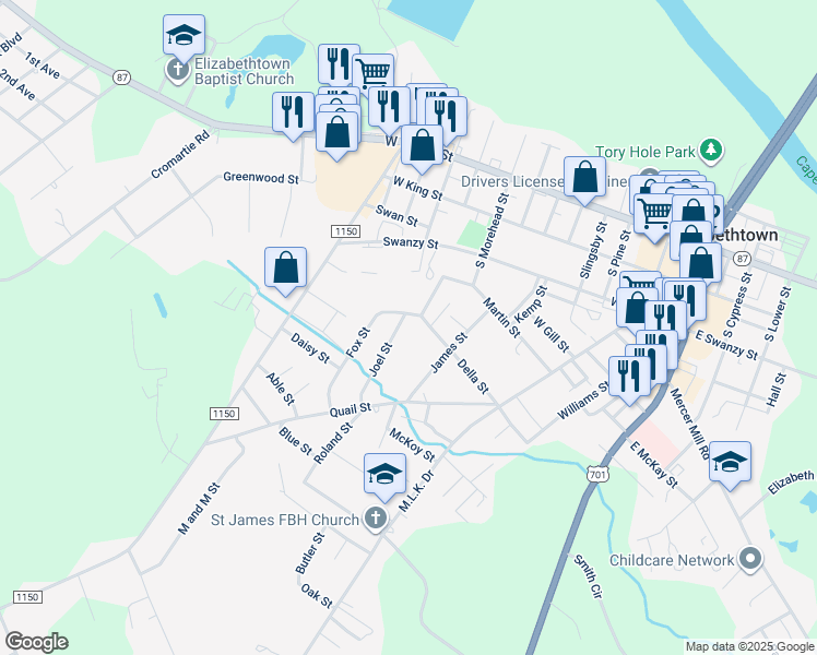 map of restaurants, bars, coffee shops, grocery stores, and more near in Bladenboro