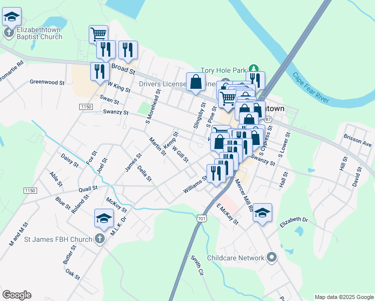map of restaurants, bars, coffee shops, grocery stores, and more near 509 Slingsby Street in Elizabethtown