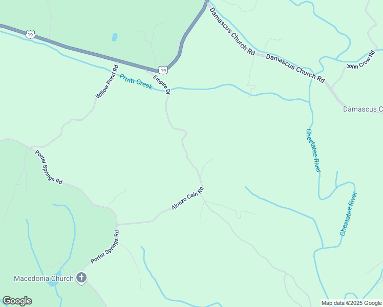 map of restaurants, bars, coffee shops, grocery stores, and more near 628 Alonzo Cain Road in Dahlonega