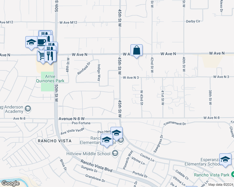 map of restaurants, bars, coffee shops, grocery stores, and more near 41002 Flagstone Street in Palmdale