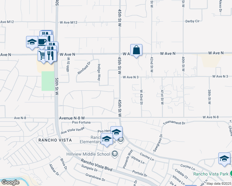 map of restaurants, bars, coffee shops, grocery stores, and more near 41002 Flagstone Street in Palmdale