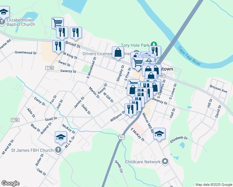 map of restaurants, bars, coffee shops, grocery stores, and more near 508 Slingsby Street in Elizabethtown