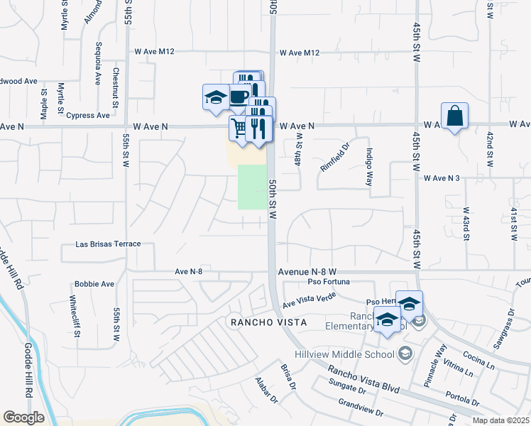 map of restaurants, bars, coffee shops, grocery stores, and more near 40942 Oakgrove Court in Palmdale