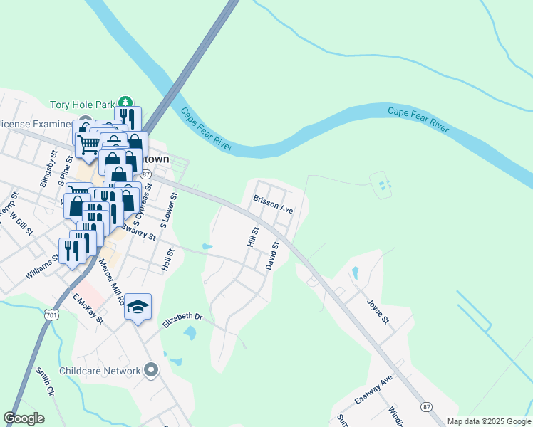 map of restaurants, bars, coffee shops, grocery stores, and more near 102 Willis Street in Elizabethtown