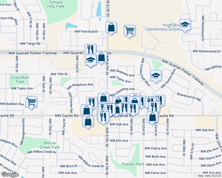 map of restaurants, bars, coffee shops, grocery stores, and more near 6323 Northwest Cheyenne Avenue in Lawton