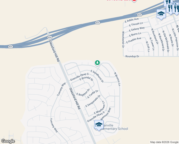 map of restaurants, bars, coffee shops, grocery stores, and more near 6671 Sandhurst Drive in Prescott Valley