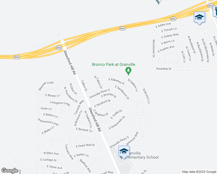 map of restaurants, bars, coffee shops, grocery stores, and more near 6637 East Sandhurst Drive in Prescott Valley