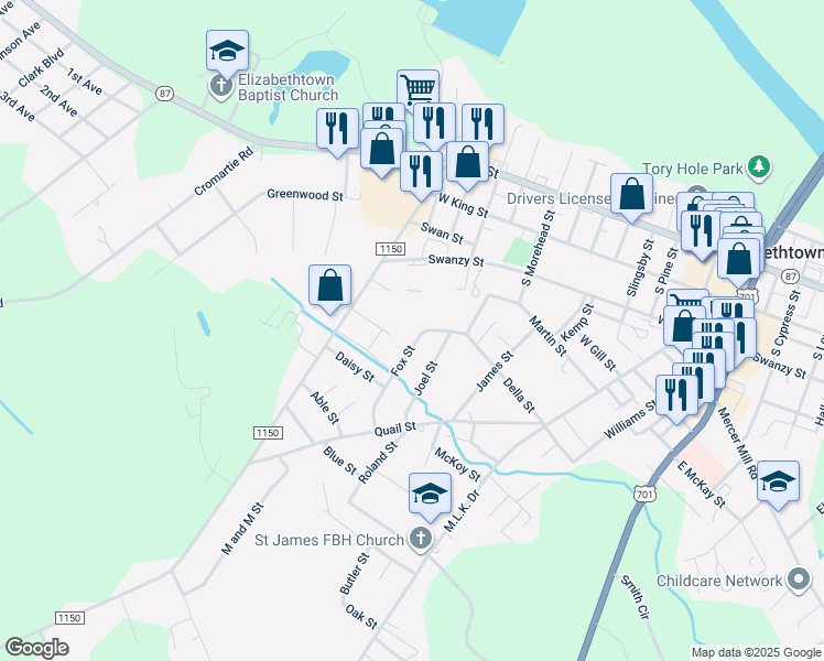 map of restaurants, bars, coffee shops, grocery stores, and more near 808 Fox Street in Elizabethtown