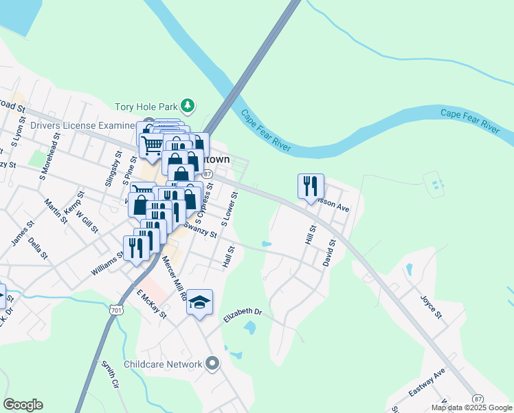 map of restaurants, bars, coffee shops, grocery stores, and more near 412 East Broad Street in Elizabethtown