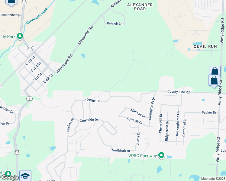 map of restaurants, bars, coffee shops, grocery stores, and more near 7 Mountain Vista Drive in Alexander