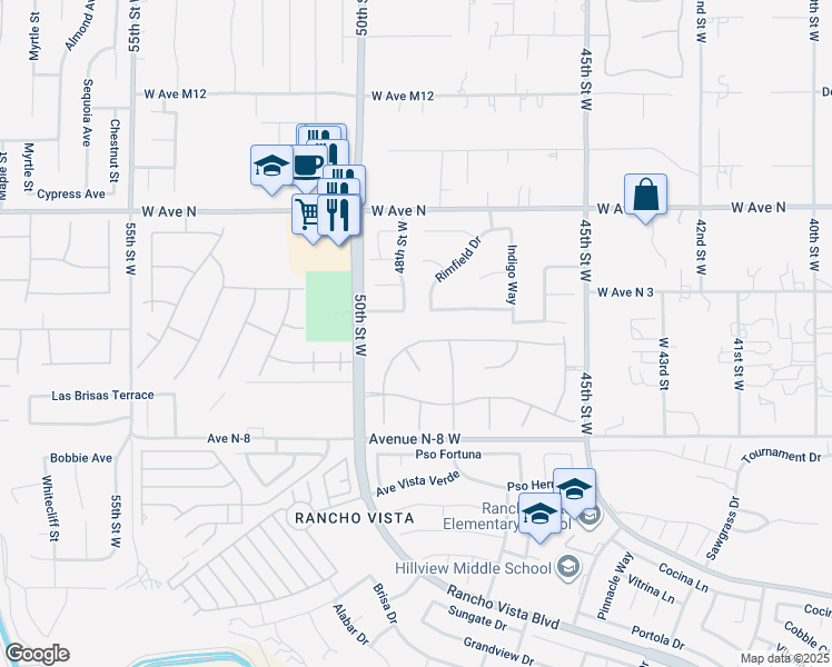 map of restaurants, bars, coffee shops, grocery stores, and more near 4750 Greencrest Way in Palmdale