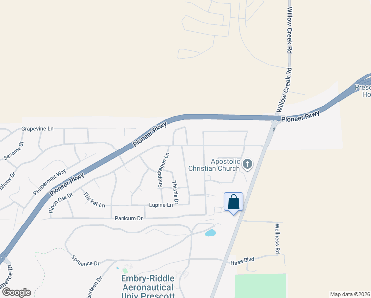 map of restaurants, bars, coffee shops, grocery stores, and more near 5883 Nightshade Lane in Prescott