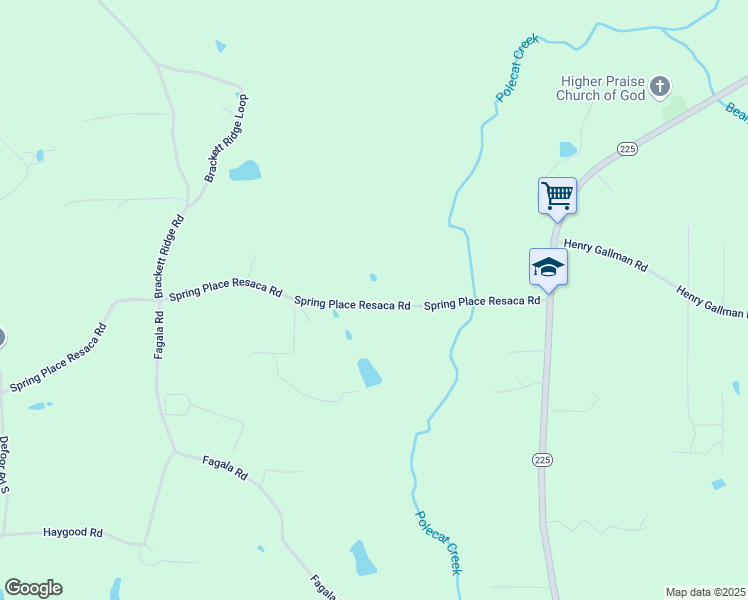 map of restaurants, bars, coffee shops, grocery stores, and more near 433 Spring Place Resaca Road in Resaca