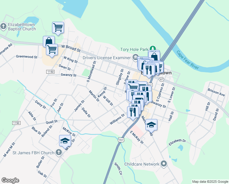 map of restaurants, bars, coffee shops, grocery stores, and more near 211 West Street in Elizabethtown