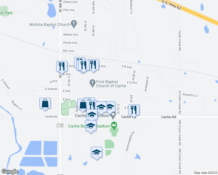 map of restaurants, bars, coffee shops, grocery stores, and more near 407 South 2nd Street in Cache