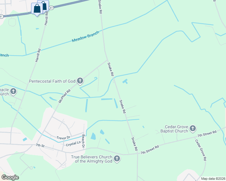 map of restaurants, bars, coffee shops, grocery stores, and more near 2133 Snake Road in Lumberton