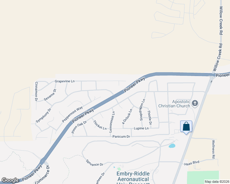 map of restaurants, bars, coffee shops, grocery stores, and more near 5725 Symphony Drive in Prescott