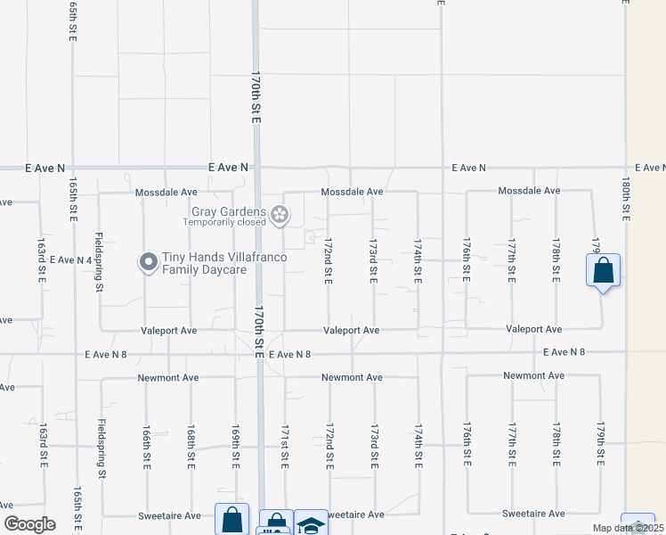 map of restaurants, bars, coffee shops, grocery stores, and more near 40986 172nd Street East in Lancaster