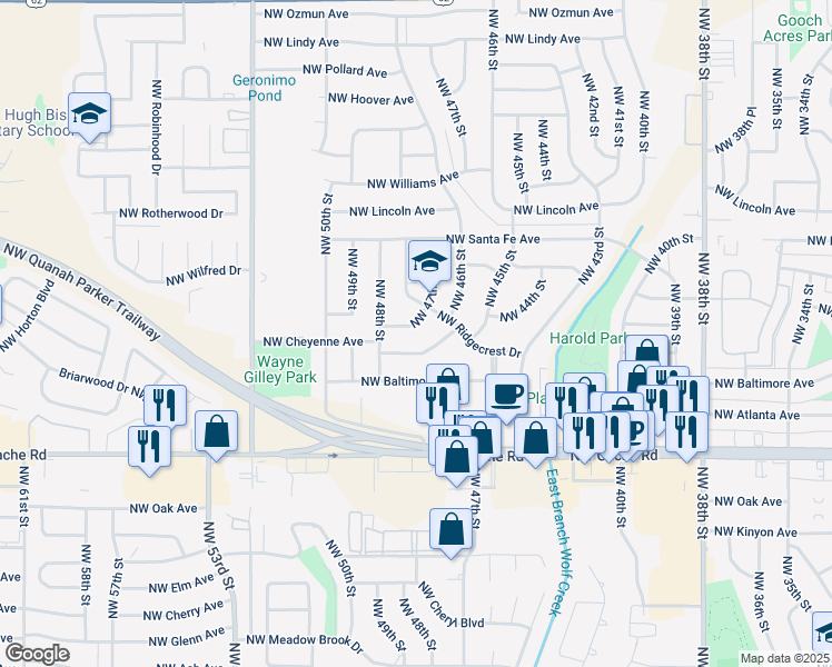 map of restaurants, bars, coffee shops, grocery stores, and more near 1512 NW 47th St in Lawton