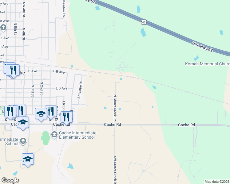 map of restaurants, bars, coffee shops, grocery stores, and more near 166 North Crater Creek Road in Cache