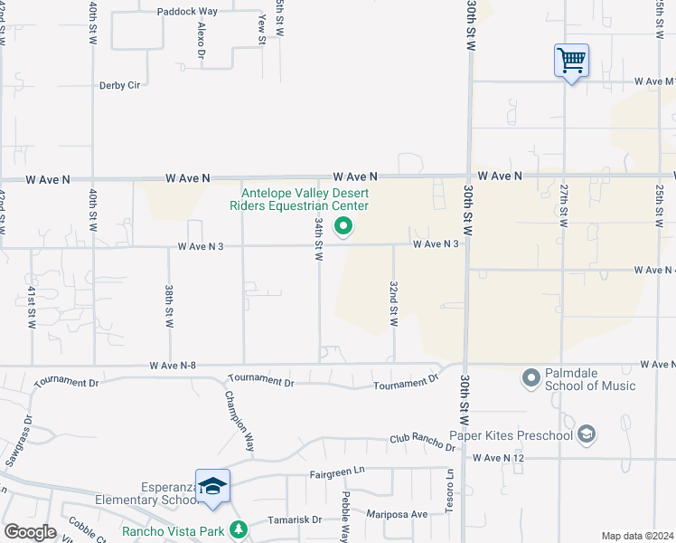 map of restaurants, bars, coffee shops, grocery stores, and more near 41030 34th Street West in Palmdale