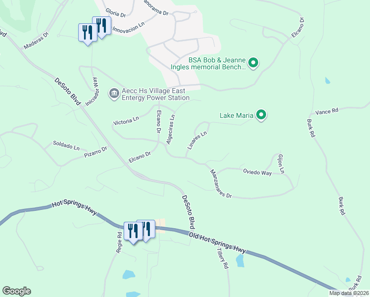 map of restaurants, bars, coffee shops, grocery stores, and more near 3 Linares Ln in Hot Springs Village