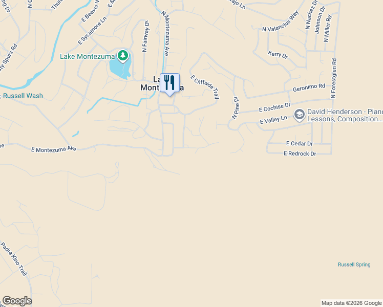 map of restaurants, bars, coffee shops, grocery stores, and more near 4335 Coyote Canyon in Lake Montezuma