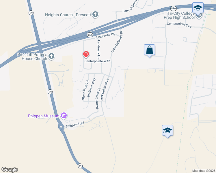 map of restaurants, bars, coffee shops, grocery stores, and more near 5260 Autumn Leaf Lane in Prescott