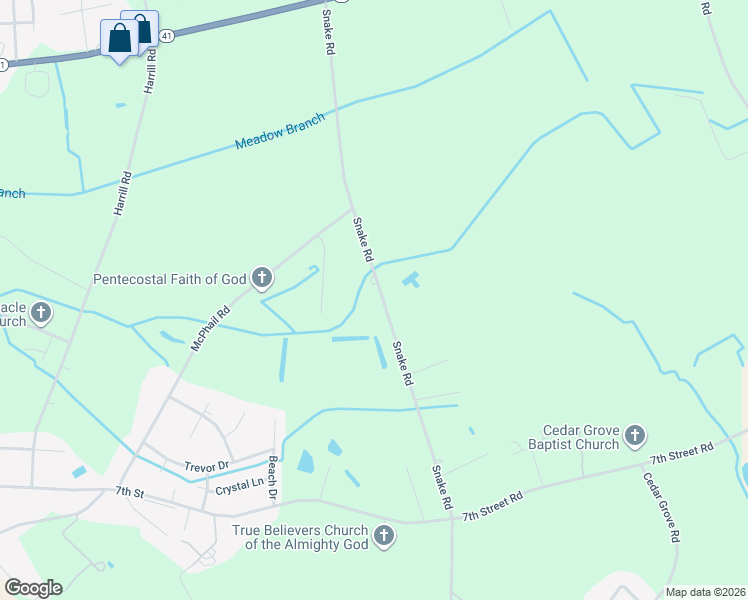 map of restaurants, bars, coffee shops, grocery stores, and more near 2133 Snake Road in Lumberton