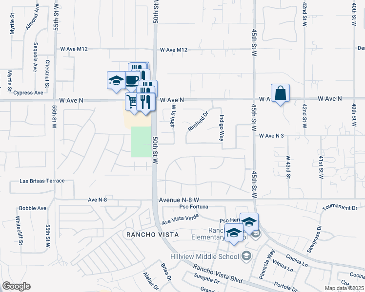 map of restaurants, bars, coffee shops, grocery stores, and more near 4750 Greencrest Way in Palmdale