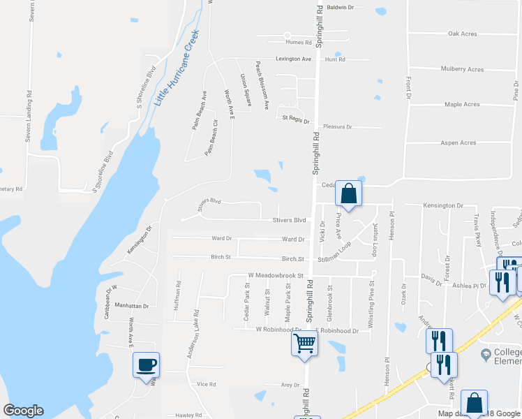 map of restaurants, bars, coffee shops, grocery stores, and more near 3617 Stivers Boulevard in Bryant