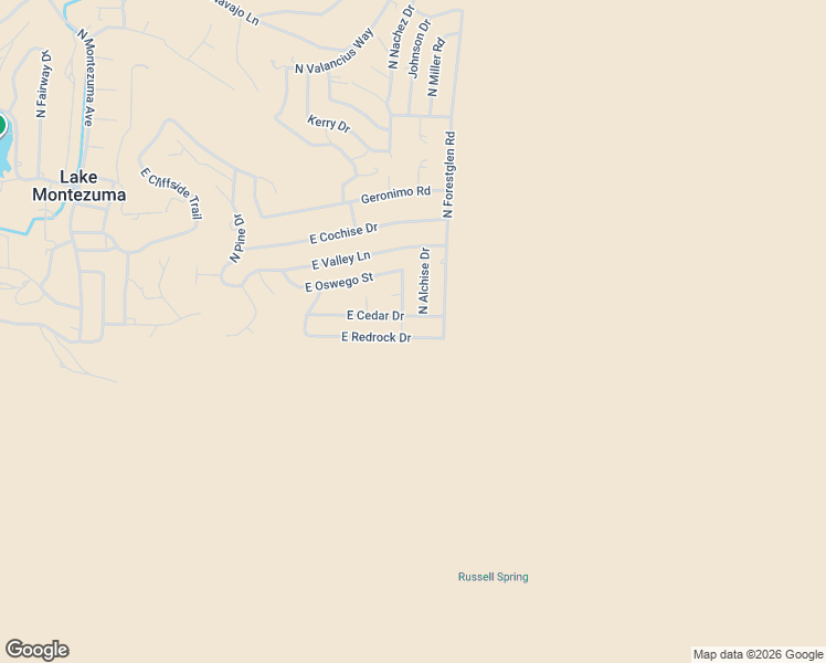 map of restaurants, bars, coffee shops, grocery stores, and more near 4930 East Redrock Drive in Lake Montezuma