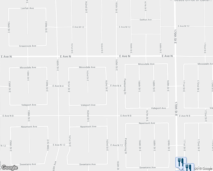 map of restaurants, bars, coffee shops, grocery stores, and more near 163rd Street East in Lancaster