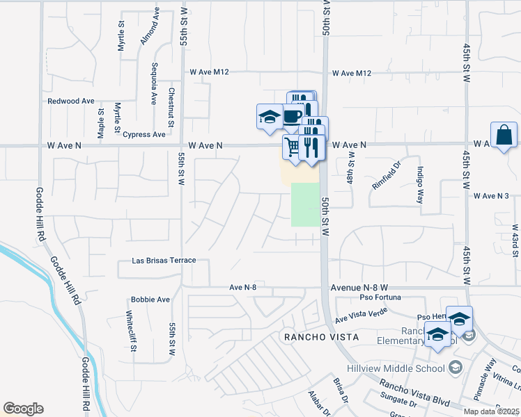map of restaurants, bars, coffee shops, grocery stores, and more near 41038 Knoll Drive in Palmdale