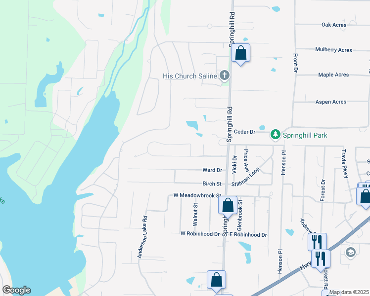 map of restaurants, bars, coffee shops, grocery stores, and more near 3420 Stivers Boulevard in Bryant