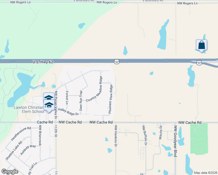 map of restaurants, bars, coffee shops, grocery stores, and more near 12 Pleasant View Ridge in Lawton