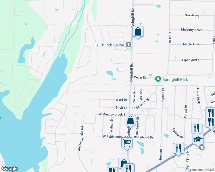 map of restaurants, bars, coffee shops, grocery stores, and more near 3617 Stivers Boulevard in Bryant