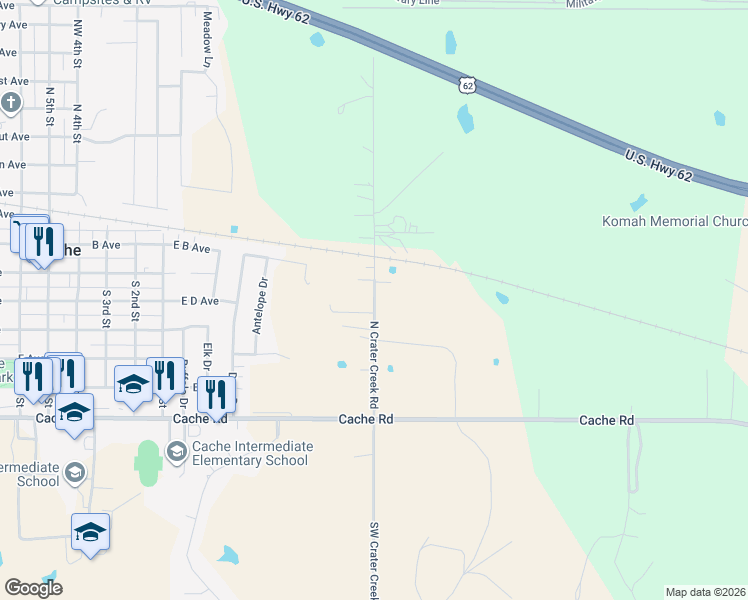 map of restaurants, bars, coffee shops, grocery stores, and more near 166-204 North Crater Creek Road in Cache