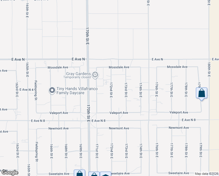 map of restaurants, bars, coffee shops, grocery stores, and more near 41003 172nd Street East in Lancaster