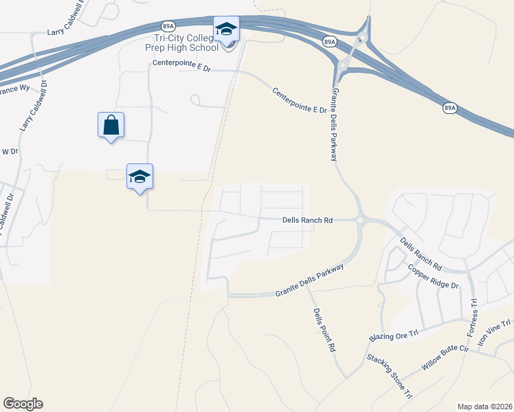 map of restaurants, bars, coffee shops, grocery stores, and more near 3242 Dells Ranch Road in Prescott