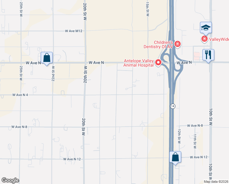 map of restaurants, bars, coffee shops, grocery stores, and more near 41009 17th Street West in Palmdale