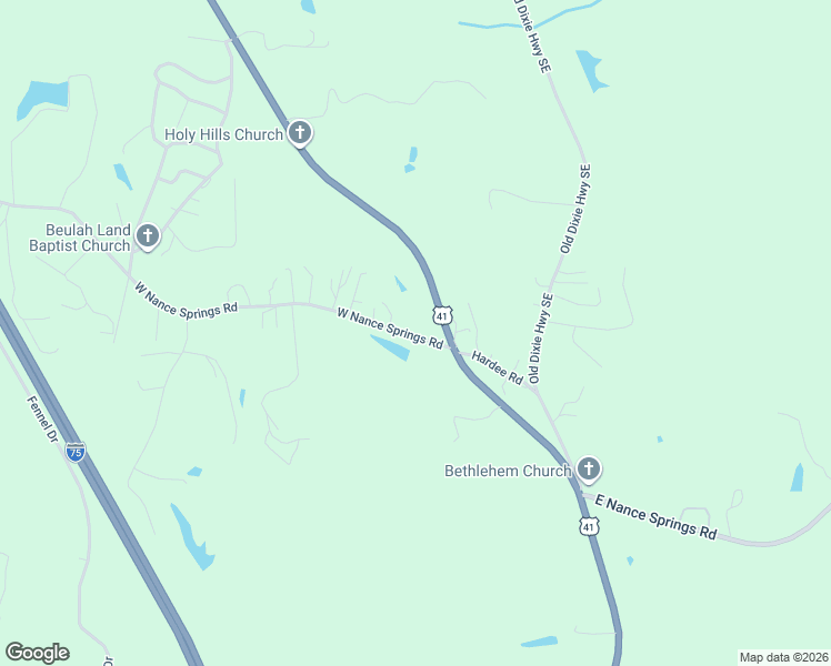 map of restaurants, bars, coffee shops, grocery stores, and more near 106 West Nance Springs Road Southwest in Resaca