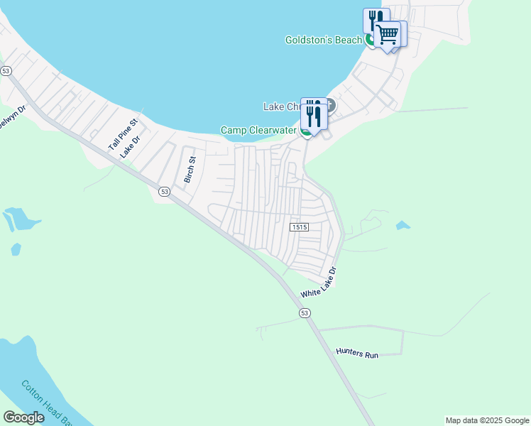 map of restaurants, bars, coffee shops, grocery stores, and more near Main Street in White Lake
