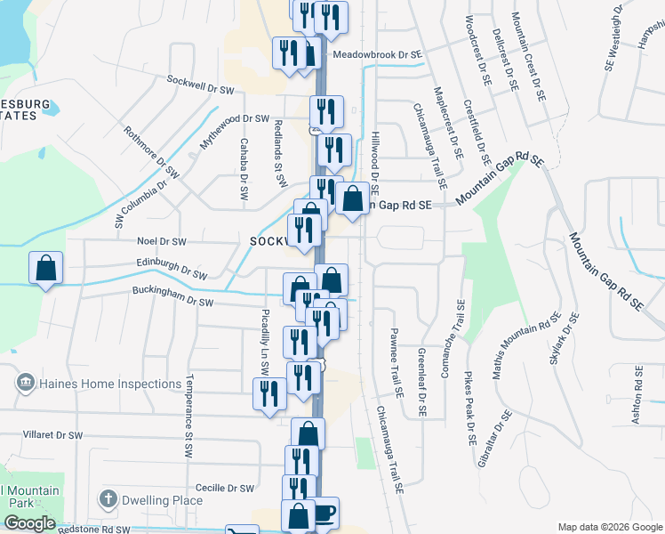 map of restaurants, bars, coffee shops, grocery stores, and more near 11505 Memorial Parkway Southwest in Huntsville