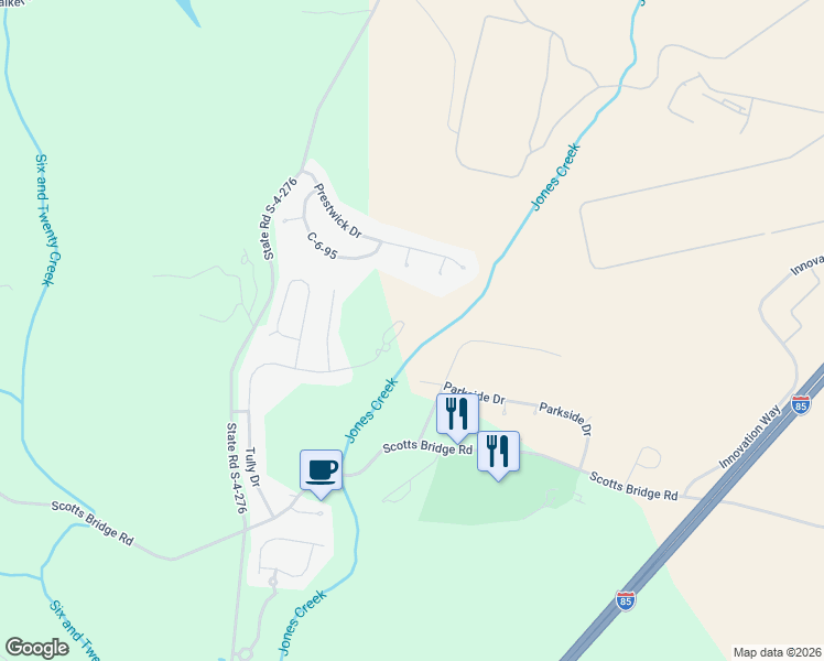 map of restaurants, bars, coffee shops, grocery stores, and more near 160 Tully Drive in Anderson