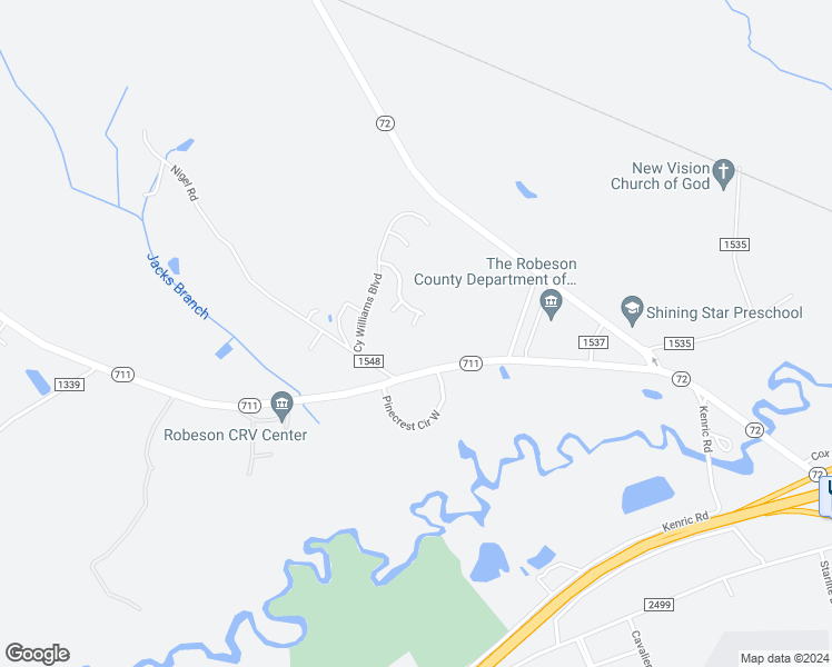 map of restaurants, bars, coffee shops, grocery stores, and more near 52 Henry Lee Circle in Lumberton