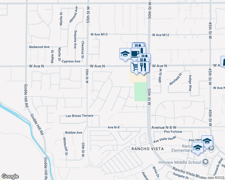 map of restaurants, bars, coffee shops, grocery stores, and more near 41052 Oakview Lane in Palmdale